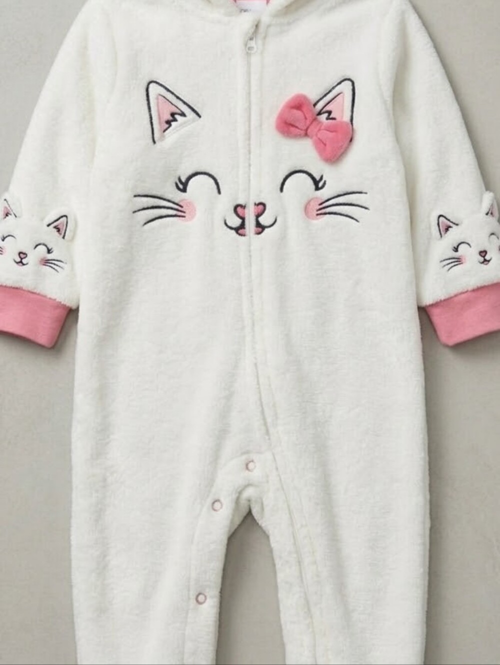The Children's Place White and Pink Cat Hooded Footie